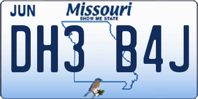 MO license plate DH3B4J