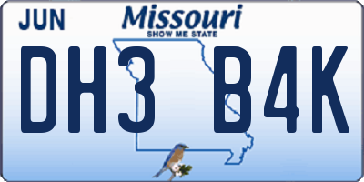MO license plate DH3B4K