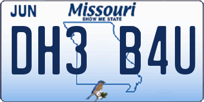 MO license plate DH3B4U