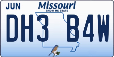 MO license plate DH3B4W