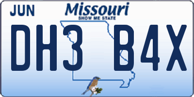 MO license plate DH3B4X