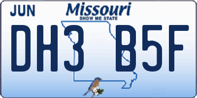MO license plate DH3B5F