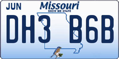 MO license plate DH3B6B