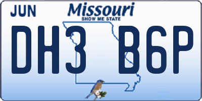 MO license plate DH3B6P
