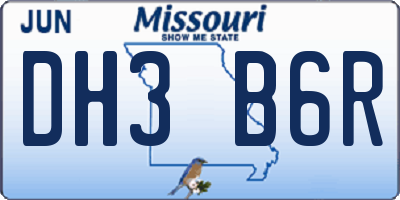 MO license plate DH3B6R