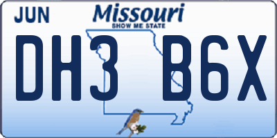 MO license plate DH3B6X