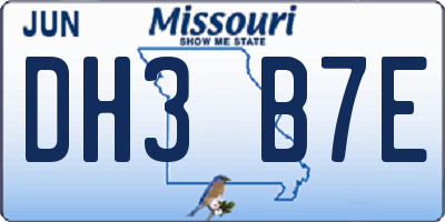 MO license plate DH3B7E