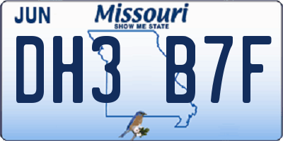 MO license plate DH3B7F