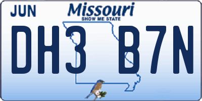 MO license plate DH3B7N
