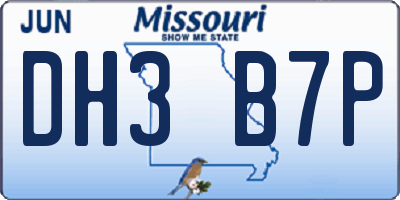 MO license plate DH3B7P