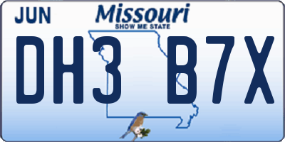 MO license plate DH3B7X