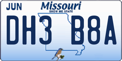 MO license plate DH3B8A