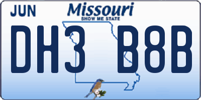 MO license plate DH3B8B