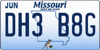 MO license plate DH3B8G