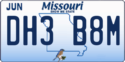 MO license plate DH3B8M
