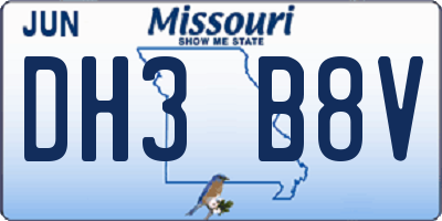 MO license plate DH3B8V