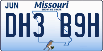 MO license plate DH3B9H