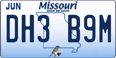 MO license plate DH3B9M