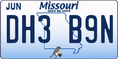 MO license plate DH3B9N