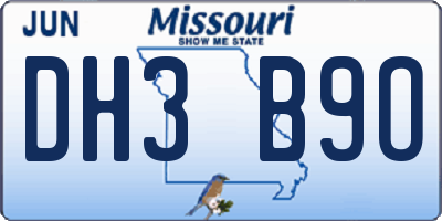 MO license plate DH3B9O