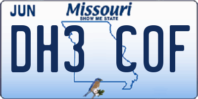 MO license plate DH3C0F