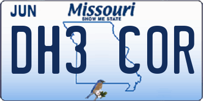 MO license plate DH3C0R