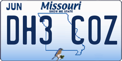 MO license plate DH3C0Z