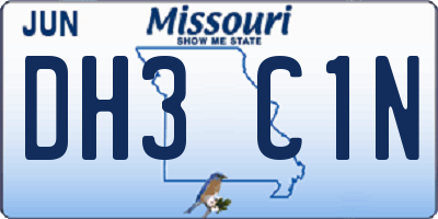 MO license plate DH3C1N