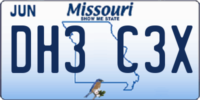 MO license plate DH3C3X