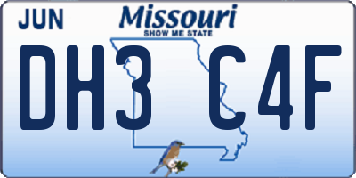 MO license plate DH3C4F