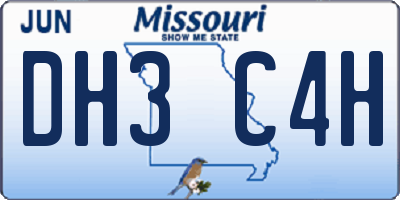 MO license plate DH3C4H