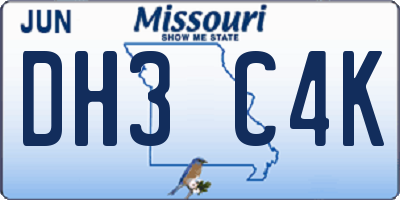 MO license plate DH3C4K