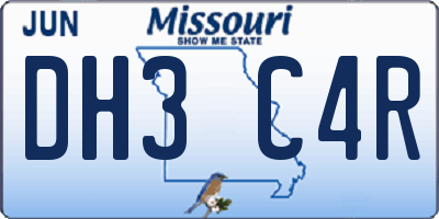 MO license plate DH3C4R