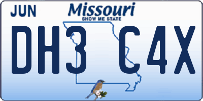 MO license plate DH3C4X