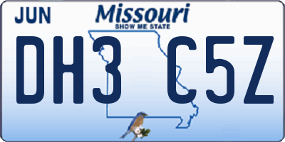 MO license plate DH3C5Z