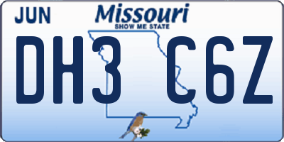 MO license plate DH3C6Z