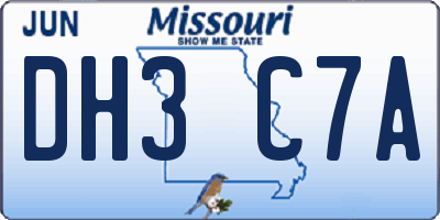 MO license plate DH3C7A