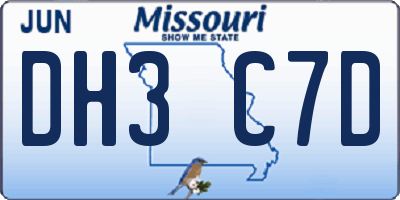 MO license plate DH3C7D