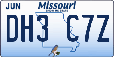MO license plate DH3C7Z