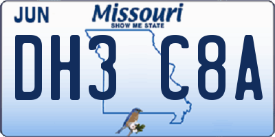 MO license plate DH3C8A