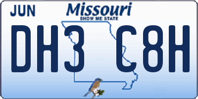 MO license plate DH3C8H