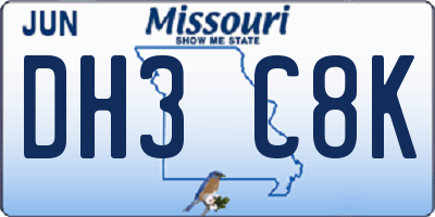 MO license plate DH3C8K
