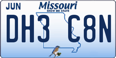 MO license plate DH3C8N
