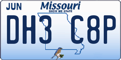 MO license plate DH3C8P