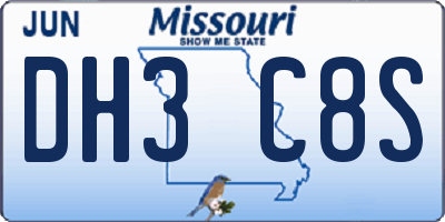 MO license plate DH3C8S