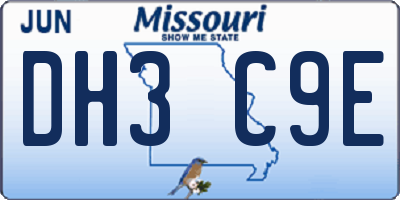 MO license plate DH3C9E