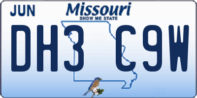 MO license plate DH3C9W