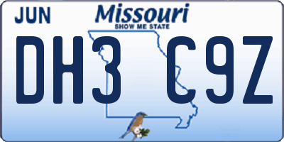 MO license plate DH3C9Z