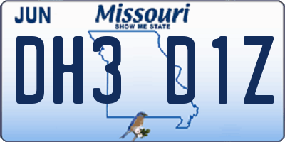 MO license plate DH3D1Z