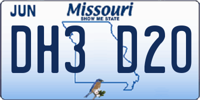 MO license plate DH3D2O